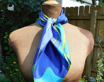 Vintage Vera Neumann 60s Scarf - Blue and Light Blue - Graphic Scarf - Square Scarf - 1960s - Fashion