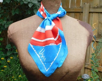Vintage Vera Neumann 70s Scarf - Graphic Scarf - Red, White, and Blue - Square Scarf - 1970s - Fashion