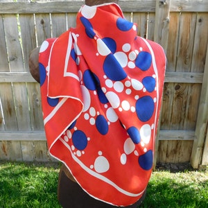 Vintage Red White and Blue Polka dot scarf graphic print square bubbles