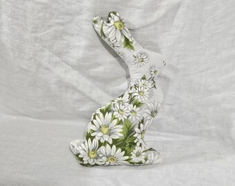 Vintage Hanky Stuffed Bunny Daisies White Green Unique Gift Home Decor