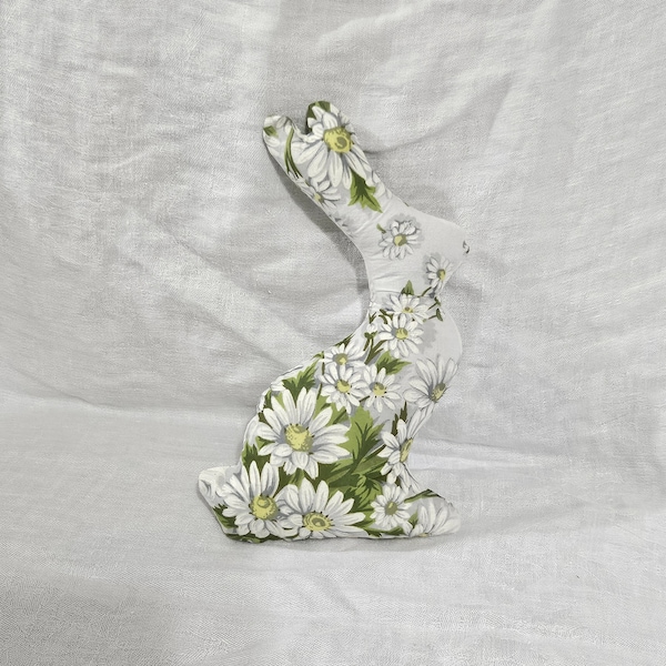 Vintage Hanky Stuffed Bunny Daisies White Green Unique Gift Home Decor