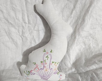 Bunny Shaped Pillow Spring Decor Upcycled Vintage Linens Handmade