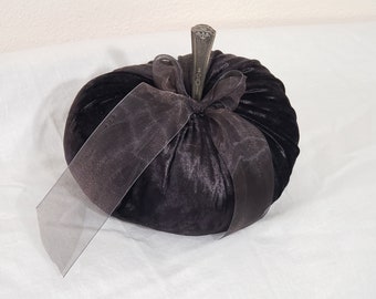 Black Velvet Pumpkin with Silverware Stem Elegant decor Modern Farmhouse