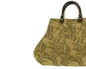 Olive Green Gold Jacquard Fabric Handbag Purse