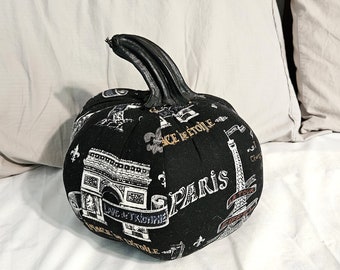 French Themed Fabric Pumpkin Black Paris Eiffel Tower Arc De Triomphe