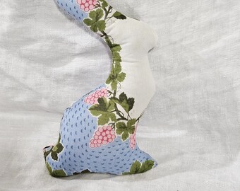 Vintage Hanky Stuffed Bunny Grapes and Leaves Blue Green Pink Unique Gift