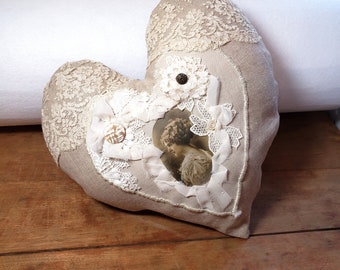 Romantic Heart Pillow Vintage Lace Shabby Cottage Decor Free US Shipping