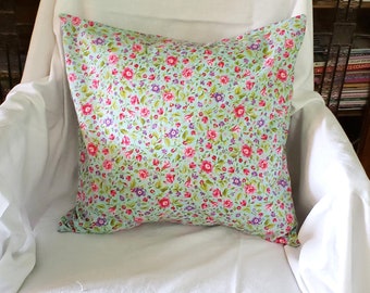 Cheerful Floral Pillow Cover with Insert Aqua Pink Green Purple 16 x 16 Inches