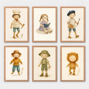 Printable Marionette Wall Art Set – 10 Vintage Puppet Characters for Nursery & Kids Room | Instant Digital Download | Watercolor Style