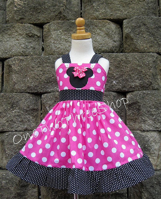 Minnie mouse Dress Custom Boutique Clothing Med Pink Tiny dot Etsy