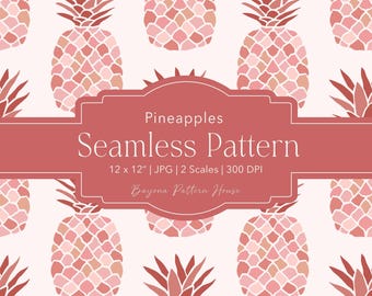 Tropical Digital Paper Pineapple Summer Pattern Pineapple Seamless Pastel Beach Preppy Coastal Hand Drawn Block Print Inspired Design