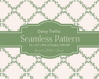 Daisy Seamless Pattern Sage Green Botanical Repeat Fabric Background Digital Paper Scrapbooking Grandmillenial Jpg Commercial Use Trendy