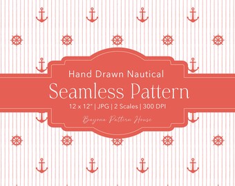 Nautical Girl Seamless Pattern Boat Mini Anchor Clothing Coastal Wallpaper Preppy Summer Sailboat Textile Digital Background Fabric Download
