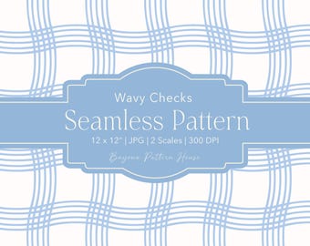 Seamless Wavy Plaid Pattern Repeat Design Baby Boy Stripes Playful Checkered Fabric Textile Print Commercial Use File Digital Download