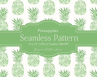 Diseño tropical sin costuras con estampado de piñas, ideal para el verano, con temática playera, fondo de papelería, ropa infantil estilo preppy verde y costero. Descarga de textiles.