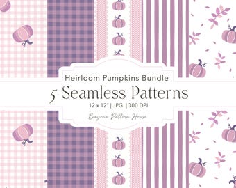Paquete de Halloween con estampado de calabazas sin costuras para niña, descarga digital, estampado de cuadros vichy de otoño lavanda, diseño de tela para ropa de bebé, textiles infantiles