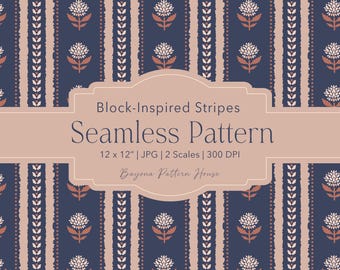 Floral Block Print Seamless Pattern Grandmillenial Fabric Design Cottagecore Vintage British Garden Repeat Commercial Use Digital Download