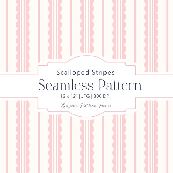 Spring Seamless Pattern Repeat Design Playful Stripes Coquette Pink Wallpaper Background Digital Download Textile Fabric Scallop Modern