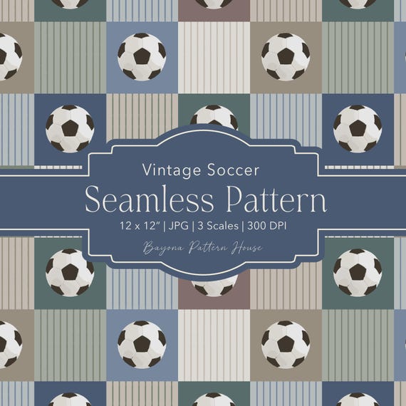 Vintage Soccer Pattern Seamless Repeating Balls Classic Heritage Neutral Boys Wallpaper Bedroom Sports Digital Download Background Fabric