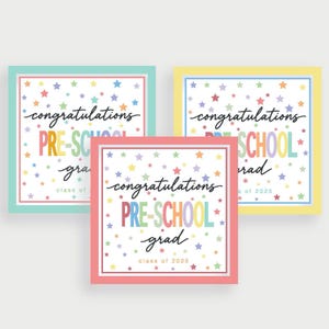 Félicitations pour un diplômé d'âge préscolaire - Lot d'étiquettes-cadeaux de la promotion 2025 - Lot de 3 en téléchargement numérique - Étiquettes d'obtention du diplôme d'études préscolaires