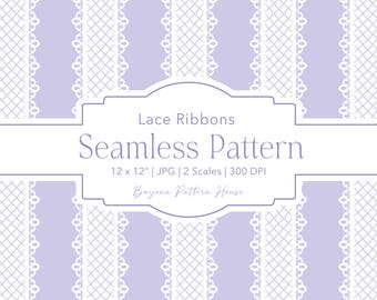 Lavender Stripe Pattern Seamless Repeat Lace Design Preppy Coquette Digital Background Hyacinth Purple Girly Ribbon Wallpaper Print Fabric