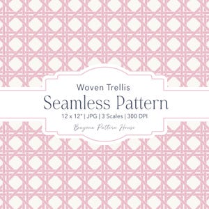 Woven Rattan Seamless Preppy Pink Wicker Pattern French Cane Webbing Digital Stationery Lattice Background Trellis Coastal Digital Download