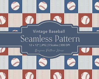 Vintage Baseball Softball Pattern Seamless Repeat Classic Heritage Neutral Boys Wallpaper Bedroom Sports Digital Download Background Fabric
