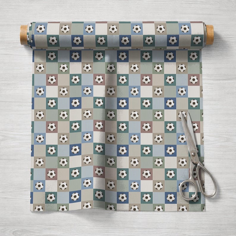 Fabric Textile Print Pattern Vintage Soccer Seamless Repeating Design Commercial Use Allowed Boys Bedroom Wallpaper Sports Digital Download Background Kids Nursery Room Classic Heritage Balls Neutral Tones Scrapbook Creative Projects DIY