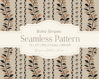 Patrón sin costuras de follaje botánico, color verde salvia tostado vintage, fondo de papel tapiz con diseño de enredaderas dibujado a mano, descarga digital de diseño textil con rayas otoñales