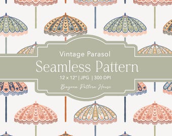 Vintage Parasol Pattern Seamless Repeating Digital Paper Wall Art Parasol Jpg Whimsical Digital Umbrella Illustration Vintage Umbrella Art