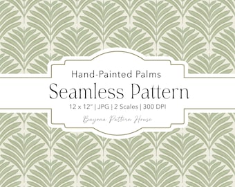 Palm Pattern Summer Seamless Tropical Hand Drawn Beach Palmetto Repeat Mediterranean Inspired Design for Creators Green Leaf Digital Paper