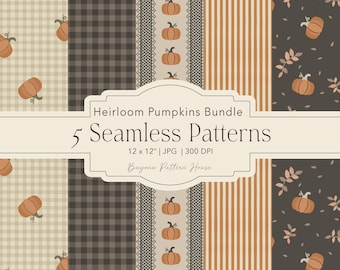 Paquete de estampado sin costuras de calabazas para Halloween, descarga digital vintage, diseño de tela, beige, Halloween, ropa de bebé en tonos suaves, otoño de octubre