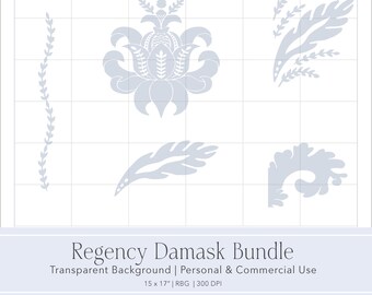 Blue Damask PNG Elements  Baroque Regency Clipart  PNG Elements Transparent Background