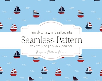 Sailboat Seamless Pattern Nautical Boy Clothing Coastal Design Americana Preppy Summer Maritime Textile Digital Fabric Instant Download