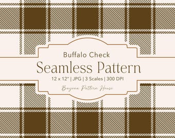 Buffalo Check Pattern Brown Plaid Digital Paper Seamless Background Cowboy Western Ranch Style Farmhouse Rustic Printable Texture Decor