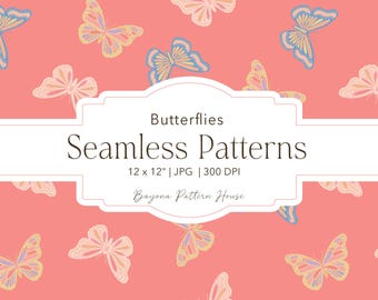 Butterfly Seamless Pattern Preppy Pink Print Pastel Fabric Design Textile Repeat Summer Wallpaper Digital Download File Girl Nursery Room