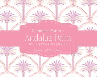 Palm Tree Pattern Summer Pastel Preppy Seamless Beach Repeat Tropical Mediterranean Digital Paper Printable Coastal Fabric Andalusian