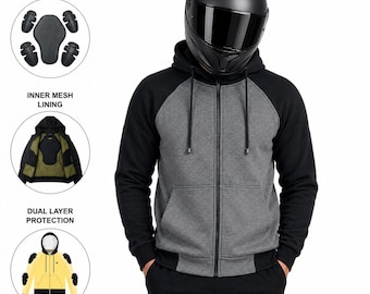 Kevlar Lined Motorcycle Riding Street Hoodie with CE Armored Protection, Padded Black & Grey