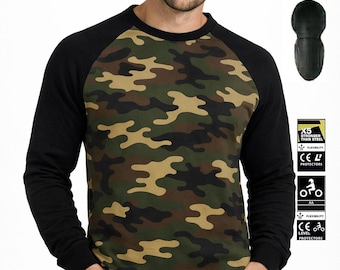 Kevlar Motorcycle T-Shirt Armored CE Pads Unisex Motorcycle Riding Shirt Protective Gear Green Camo