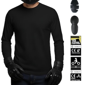 Maglietta da motociclista foderata in Kevlar - Nera, resistente al taglio e al fuoco, protezione CE corazzata