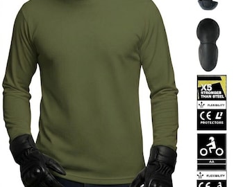 Olive Green Kevlar Motorcycle T-Shirt Armored CE Pads Unisex Motorcycle Riding Shirt Protective Gear