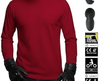 Red Kevlar Motorcycle T-Shirt Armored CE Pads Unisex Motorcycle Riding Shirt Protective Gear
