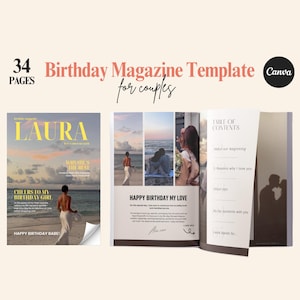 Modello rivista compleanno personalizzata | Regalo di coppia fai-da-te | Idea romantica | Template Canva modificabile | PDF stampabile