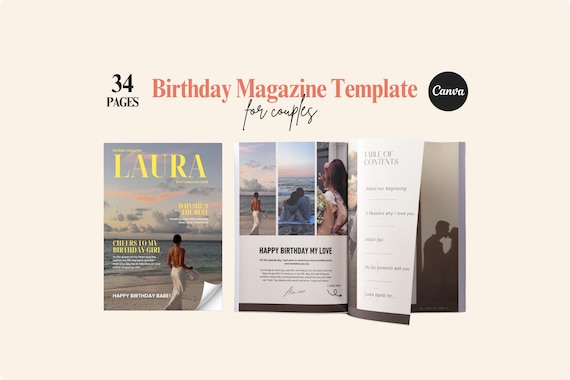 Personalisierte Geburtstag Magazin Vorlage | Vogue Geburtstagsmagazin  | DIY Geburtstagsgeschenk  | Geschenkideen für Paare | Canva Vorlage