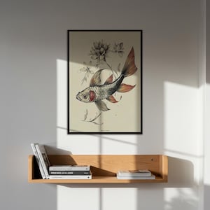 Botanical Fish Wall Art Print, Vintage Style Floral Ocean Illustration, Framed Or Unframed, Naturalist Sea Life Decor Gift For Nature Lovers