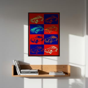 Pop Art Car Poster, Colorful Retro Cars, Vintage Car Wall Art, Framed and Unframed Options for Living Room, Office, Garage Decor