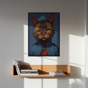 Framed Cat Portrait Poster, Funny Animal Wall Art Decor, Dressed Cat Print, Cool Home Accent, Gift For Home, Playful Cat Art, Framed Decor