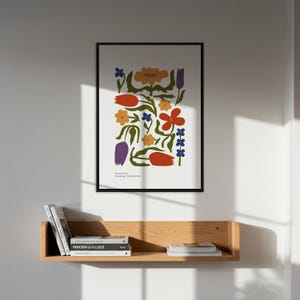 Arte de parede com pôster floral colorido, impressão de desenho botânico com moldura, ilustração de flor moderna, presente para ela, decoração de escritório ou casa