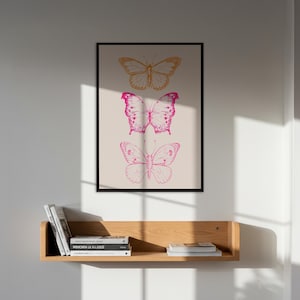 Gerahmter Schmetterling Wandkunst, Dreifacher Schmetterling Druck, minimalistisches Boho Dekor, moderne Wandkunst, gerahmtes Insekt Poster, Wohnkultur Geschenk