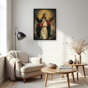 Archangel Wall Art Print, Spiritual Angel Painting For Home Altar, Religious Gift For Her, Guardian Angel Artwork For Catholic Decor